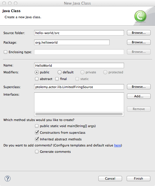 Eclipse New Java Class Window