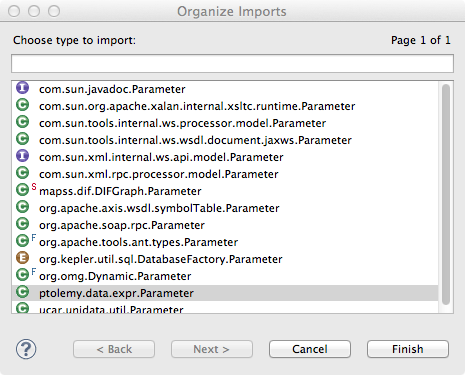 Eclipse Organize Imports Window