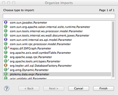 Eclipse Organize Imports Window